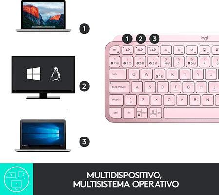 Características y compatibilidad el teclado rosa Logitech MX Keys Mini
