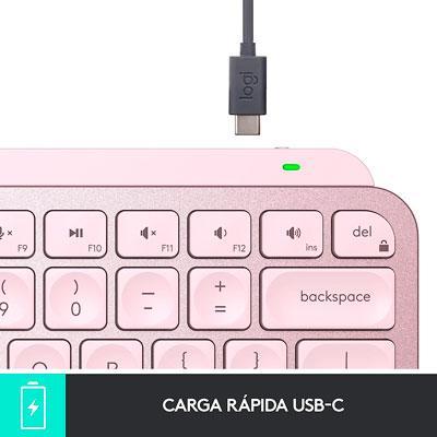 Conexión y carga del teclado Logitech MX Keys Mini rosa